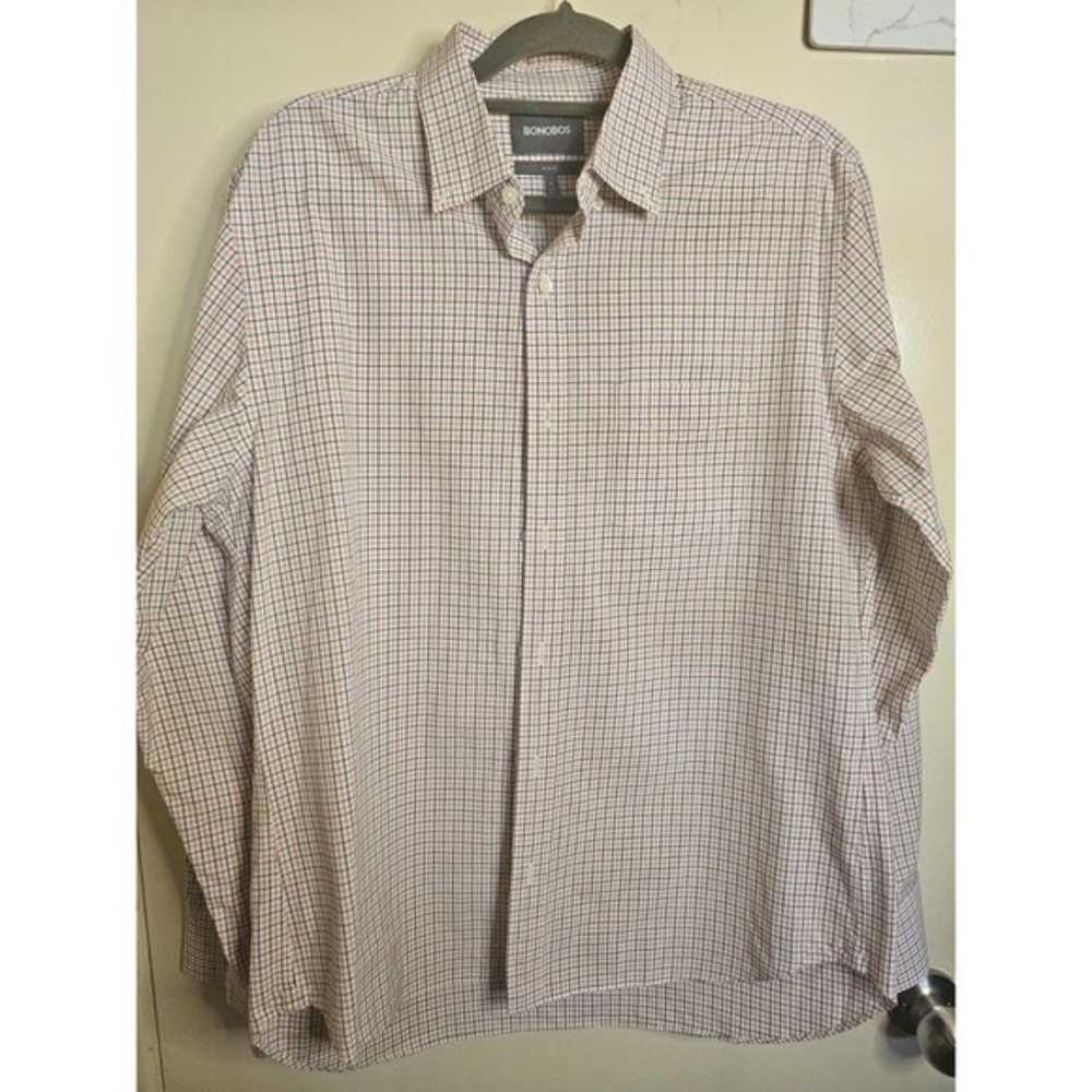 Bonobos Red White‎ Plaid Slim Fit Button Down Shirt Size Large